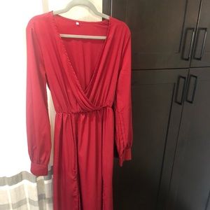 Long sleeved burgundy dress